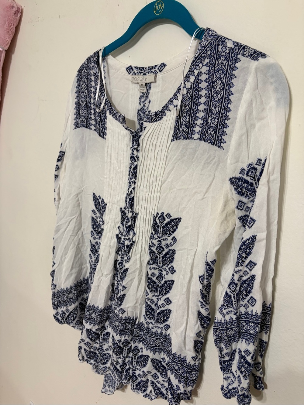 Women’s White Tunic Top with Blue Folk Embroidery - Picture 4 of 8